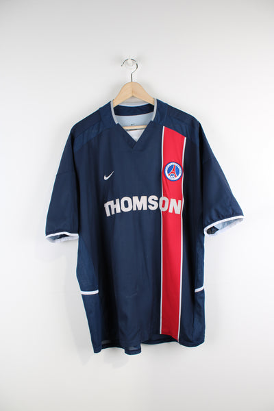 Vintage Paris Saint Germain 2002/03, Nike Home Football Shirt, blue, red and white team colourway, and has logos embroidered on the front.