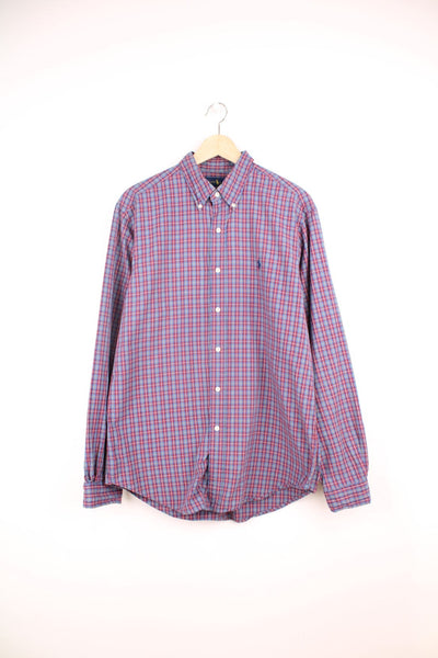 Ralph Lauren Shirt in a blue, red and yellow plaid colourway, button up with the logo embroidered on the front. 