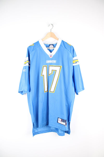 Philip Rivers x Los Angeles Chargers NFL Jersey in blue, by Reebok features embroidered lettering 