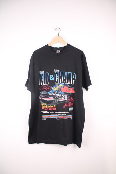 Vintage 1995 Dale Earnhardt and Jeff Gordon, The Kid and The Champ single stitch T-Shirt. Features large graphic print on the front and back.